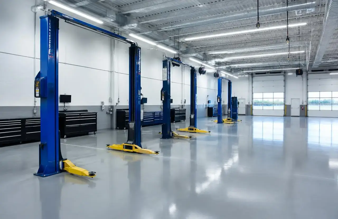 Automotive service bay illustration for auto shop renovations in Ottawa