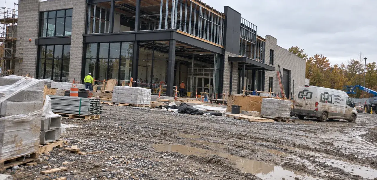 GCO general contractor van at a commercial construction jobsite in Ottawa, Ontario